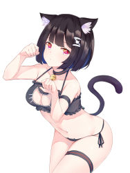 Rule 34 | 1girl, airool, animal ear fluff, animal ears, azur lane, bare arms, bare shoulders, bell, black bra, black hair, black panties, blush, bra, cat cutout, cat ear panties, cat ears, cat girl, cat lingerie, cat tail, cleavage cutout, closed mouth, clothing cutout, collarbone, commentary request, frilled bra, frills, groin, hair ornament, hairclip, hands up, highres, jingle bell, leaning forward, looking at viewer, meme attire, navel, panties, paw pose, red eyes, revision, short hair, side-tie panties, simple background, solo, tail, tail raised, underwear, underwear only, white background, yamashiro (azur lane)