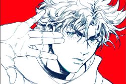 Rule 34 | 1boy, battle tendency, eyelashes, fingerless gloves, gloves, jojo no kimyou na bouken, joseph joestar, joseph joestar (young), male focus, monochrome, outstretched hand, scarf, solo, thick eyebrows, xing xiao