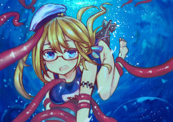 Rule 34 | 10s, 1girl, bad id, bad pixiv id, blonde hair, blue eyes, breasts, glasses, hat, i-8 (kancolle), i-class destroyer, image sample, kantai collection, large breasts, osiimi, osiimi, pixiv sample, school swimsuit, swimsuit, tentacles