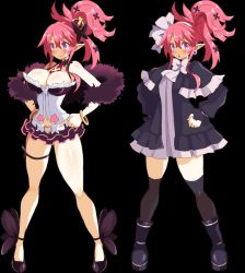 Rule 34 | 1girl, blush, breasts, bursting breasts, cleavage, cosplay, disgaea, disgaea 5, dismania (xenoman), large breasts, long hair, looking at viewer, mage (disgaea), mage (disgaea) (cosplay), pink hair, pointy ears, purple eyes, seraphina, seraphina (disgaea), smile, standing, tagme