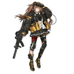 Rule 34 | 1girl, ankle strap, baggy clothes, black bow, black bra, black gloves, black nails, black pantyhose, black skirt, blush, boots, bow, bra, breasts, brown eyes, brown hair, cross-laced footwear, fingerless gloves, floating hair, full body, girls&#039; frontline, gloves, goggles, goggles on head, grin, gun, h&amp;k ump, hair between eyes, hair bow, hair ornament, hairclip, heckler &amp; koch, holding, holding gun, holding weapon, infukun, jacket, knee pads, lace-up boots, long hair, looking at viewer, mod3 (girls&#039; frontline), nail polish, official alternate costume, official art, pantyhose, partially unbuttoned, pouch, ribbon, scar, scar across eye, scar on face, shirt, sidelocks, single knee pad, single leg pantyhose, skirt, smile, sports bra, standing, submachine gun, suppressor, thigh strap, transparent background, trigger discipline, twintails, ump9 (girls&#039; frontline), ump9 (mod3) (girls&#039; frontline), underwear, walkie-talkie, weapon, white shirt