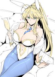 Rule 34 | 1girl, absurdres, ahoge, animal ears, artoria pendragon (all), artoria pendragon (fate), artoria pendragon (swimsuit ruler) (fate), bare shoulders, blonde hair, blue necktie, blue pantyhose, blush, braid, breasts, cleavage, closed mouth, clothing cutout, collarbone, cup, detached collar, drinking glass, fake animal ears, fate/grand order, fate (series), french braid, green eyes, hair between eyes, halcon, highleg, highleg leotard, highres, large breasts, leotard, long hair, looking at viewer, navel, navel cutout, necktie, pantyhose, playboy bunny, ponytail, rabbit ears, sidelocks, sitting, smile, solo, thighs, tiara, white leotard, wine glass, wrist cuffs