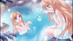 2girls aegina_(yggdra_union) bathing blaze_union game_cg luciana multiple_girls onsen siblings sisters towel