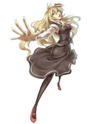 Rule 34 | 1girl, blonde hair, bow, ex-rumia, hair bow, hair ribbon, highres, long hair, aged up, outstretched arms, pantyhose, red eyes, ribbon, rumia, ruukii drift, skirt, solo, touhou, very long hair
