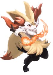 Rule 34 | animal ear fluff, animal ears, arm up, armpits, artist name, blush, braixen, creatures (company), fang, female focus, fire, fire, fox ears, fox girl, fox tail, full body, furry, furry female, game freak, gen 6 pokemon, hand up, highres, holding, holding stick, ikei, jpeg artifacts, leg up, looking at viewer, nintendo, open mouth, pokemon, pokemon (creature), red eyes, signature, simple background, solo, standing, standing on one leg, stick, tail, toes, white background, yellow fur