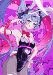 Rule 34 | 1girl, absurdres, animal ears, atenderliver, black leotard, blue eyes, blue hair, blush, breasts, cuffs, detached collar, fake animal ears, fake tail, handcuffs, hatsune miku, highleg, highleg leotard, highres, leotard, licking lips, long hair, looking at viewer, medium breasts, pantyhose, playboy bunny, rabbit ears, rabbit hole (vocaloid), rabbit tail, smile, solo, tail, tongue, tongue out, twintails, very long hair, vocaloid