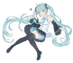 Rule 34 | 1girl, absurdres, bad id, bad pixiv id, black footwear, black skirt, black sleeves, blue eyes, blue hair, boots, breasts, collared shirt, detached sleeves, dress shirt, floating hair, frilled shirt, frills, full body, hair ornament, hatsune miku, heart, highres, index finger raised, long hair, long sleeves, looking at viewer, miniskirt, pleated skirt, salukino, shiny footwear, shirt, sideboob, skirt, sleeveless, sleeveless shirt, small breasts, solo, thigh boots, thighhighs, very long hair, vocaloid, white shirt, wide sleeves, wing collar