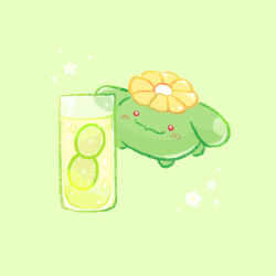 Rule 34 | animal focus, blush, closed mouth, creatures (company), cup, drink, drinking glass, flower, food focus, game freak, gen 2 pokemon, green background, green theme, kinakomochi (monsteromochi), light blush, lime (fruit), lime slice, nintendo, no humans, pokemon, pokemon (creature), red eyes, simple background, skiploom, solo, sparkle, white flower, yellow flower