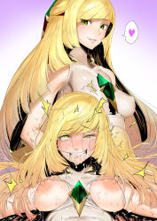 Rule 34 | 1girl, ahegao, bare shoulders, blonde hair, breasts, breasts apart, breasts out, bubble, colored skin, creatures (company), eyes visible through hair, game freak, green eyes, grin, heart, heart-shaped pupils, highres, ikuchan kaoru, implied sex, long hair, looking at viewer, lusamine (pokemon), medium breasts, multicolored skin, nintendo, nipples, parted lips, pokemon, pokemon sm, saliva, smile, snot, solo, spoken heart, sweat, symbol-shaped pupils, trembling