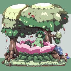 Rule 34 | 1boy, 1girl, animated, animated gif, aoihitsuji, bikini, breasts, bug, censored, colored skin, cowgirl position, flower, green hair, green skin, heart, heart censor, jungle, leaning back, looping animation, monster girl, mushroom, nature, original, pixel art, plant girl, riding, sex, small breasts, spider, straddling, swimsuit