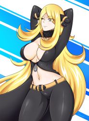 Rule 34 | 00s, 1girl, bad id, bad pixiv id, blonde hair, breasts, creatures (company), cynthia (pokemon), game freak, hair ornament, hair over one eye, large breasts, long hair, nintendo, pokemon, pokemon dppt, slimysoap, smile, solo, very long hair