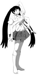 Rule 34 | 1girl, black hair, extra arms, female focus, full body, greyscale, long hair, long image, monochrome, monoko, oso (toolate), saliva, simple background, skirt, socks, solo, tall image, twintails, very long hair, white background, yume nikki
