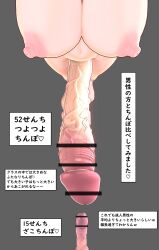Rule 34 | absurdres, bar censor, breasts, censored, check translation, faceless, futanari, highres, huge penis, japanese text, large breasts, n saikokamo, nipples, nude, penis, penis size comparison, penis size difference, pov, simple background, small penis, translation request, veins, veiny penis