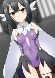 Rule 34 | 1girl, absurdres, arms behind back, bare shoulders, black hair, blush, breasts, brown eyes, cape, covered navel, detached sleeves, fate/kaleid liner prisma illya, fate (series), feather hair ornament, feathers, female focus, hair ornament, hairclip, highres, leotard, long hair, looking at viewer, miyu edelfelt, purple leotard, purple sleeves, sidelocks, sirokohi, small breasts, solo, thighs, twintails, white cape
