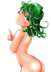 Rule 34 | 1girl, absurdres, angry, ass, blush, from behind, green eyes, green hair, harusame kakigoori, highres, index finger raised, long hair, looking at viewer, looking back, nude, one-punch man, standing, tatsumaki