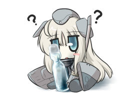 Rule 34 | 10s, 1girl, ?, blonde hair, blue eyes, blush stickers, chibi, commentary request, goma (gomasamune), hat, kantai collection, long hair, open mouth, ramune, simple background, sketch, solo, u-511 (kancolle)