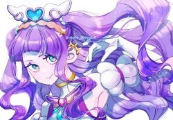 Rule 34 | 1girl, brooch, cure majesty, cut bangs, detached sleeves, dress, elbow gloves, ellee-chan, gloves, highres, hirogaru sky! precure, jewelry, long hair, magical girl, mole morgue, precure, puffy detached sleeves, puffy sleeves, purple hair, solo, two side up, very long hair, wing brooch, wing hair ornament