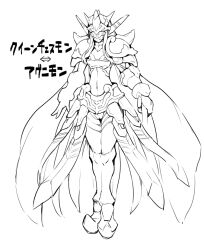 agnimon digimon digimon_(creature) fusion monochrome oridigi original queenchessmon simple_background solo white_background