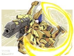 Rule 34 | beam rifle, beam saber, character name, chibi, commentary, dated, energy gun, energy sword, english text, extra arms, gundam, looking at viewer, mecha, mobile suit, no humans, one-eyed, pink eyes, pointing, pointing at viewer, pointing weapon, robot, sd gundam, shokkaa (shmz61312), solo, sword, the o (mobile suit), triple wielding, twitter username, weapon, zeta gundam