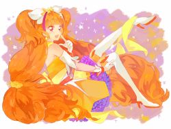 Rule 34 | 1girl, amanogawa kirara, bare shoulders, big hair, boots, cure twinkle, earrings, gloves, go! princess precure, jewelry, long hair, magical girl, multicolored hair, orange hair, pink eyes, pink hair, precure, quad tails, shiyoko (syokorate), smile, solo, star (symbol), star earrings, thigh boots, thighhighs, twintails, two-tone hair, very long hair, white gloves