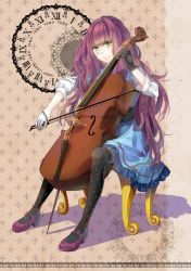 Rule 34 | cello, clock, dress, instrument, meuyi, original, pantyhose, purple hair, scar, sitting, skirt, stitches, yellow eyes