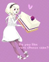 Rule 34 | cake, cotan (tinami), dress, elbow gloves, food, frills, gloves, lipstick, makeup, mini person, minigirl, pantyhose, pastry, ribbon, solo, thighhighs