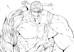 Rule 34 | 1boy, abs, bara, boku no hero academia, collarbone, greyscale, large pectorals, looking at viewer, male focus, monochrome, muscular, muscular (boku no hero academia), muscular male, nipples, nude, pectorals, scar, scar across eye, scar on face, short hair, sideburns, solo, stomach, tongue, tongue out, upper body, yazaki (yazakc)