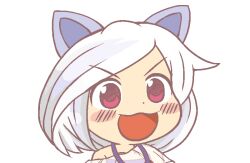 Rule 34 | 1girl, animal ears, blush, dog ears, gyate gyate, ikiyouz, jaggy lines, mitsugashira enoko, open mouth, portrait, red eyes, short hair, smile, solo, swept bangs, touhou, transparent background, unfinished dream of all living ghost, white hair