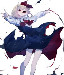 Rule 34 | 1girl, :d, blonde hair, feet out of frame, hair over one eye, hair ribbon, highres, ikurauni, long sleeves, open mouth, outstretched arms, red eyes, ribbon, rumia, short hair, skirt, smile, spread arms, touhou, vest