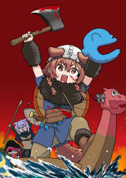Rule 34 | 3girls, ahoge, animal ears, arrow (projectile), assassin&#039;s creed: valhalla, assassin&#039;s creed (series), axe, blood, blood on clothes, blood on face, boat, braid, brown eyes, brown hair, cat ears, cat girl, dog ears, dog girl, dog tail, eyepatch, hat, helmet, highres, hololive, houshou marine, inugami korone, listener (inugami korone), multiple girls, nekomata okayu, pink hair, pirate hat, polearm, red hair, sabaku chitai, severed finger, shield, spear, tail, twin braids, virtual youtuber, watercraft, weapon