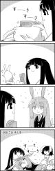 Rule 34 | 4koma, :x, = =, animal ears, bouncing, brushing, collared shirt, comic, commentary request, dress, drooling, greyscale, hair between eyes, hair brush, highres, hime cut, holding, holding brush, houraisan kaguya, inaba tewi, jacket, lap pillow, long hair, long sleeves, looking at another, lying, monochrome, necktie, puffy short sleeves, puffy sleeves, rabbit, rabbit ears, rabbit tail, reisen udongein inaba, ribbon-trimmed dress, ribbon-trimmed sleeves, ribbon trim, shirt, short sleeves, sidelocks, skirt, smile, sparkle, tail, tani takeshi, touhou, translation request, trembling, turning head, very long hair, yukkuri shiteitte ne, | |