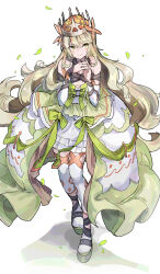 Rule 34 | 1girl, absurdly long hair, absurdres, bare shoulders, blonde hair, bow, butterfly hair ornament, celine (fire emblem), closed mouth, collarbone, cross-laced clothes, cross-laced dress, crown, detached sleeves, dress, fire emblem, fire emblem engage, flower, full body, green eyes, hair flower, hair ornament, highres, huanxiang huifeng, long hair, looking at viewer, nintendo, orange bow, simple background, smile, solo, very long hair, white background, wrist bow