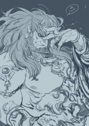Rule 34 | 1boy, absurdres, armlet, bara, bare pectorals, beard, facial hair, fenman, fingernails, full beard, ganondorf, greyscale, hadanugi dousa, hand on own face, highres, huge eyebrows, jewelry, large pectorals, long hair, looking at viewer, male focus, mature male, monochrome, muscular, muscular male, necklace, nintendo, nipples, open kimono, pectorals, pointy ears, ring, sanpaku, seductive smile, sharp fingernails, smile, solo, the legend of zelda, the legend of zelda: tears of the kingdom, thick beard, unfinished, upper body