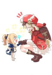 Rule 34 | + +, 2girls, ^ ^, ^o^, age switch, aged down, aged up, ahoge, backpack, bag, bag charm, blonde hair, bloomers, blue gloves, blush stickers, boots, bow, brown footwear, brown gloves, cabbie hat, capelet, charm (object), closed eyes, clover print, coat, commentary, dandelion, dodoco (genshin impact), elbow gloves, english commentary, flower, genshin impact, giving, gloves, hair between eyes, hair bow, hair ribbon, hat, hat feather, hat ornament, highres, hood, hooded coat, jean (genshin impact), klee (genshin impact), knee boots, kneehighs, light brown hair, long hair, long sleeves, low twintails, multiple girls, pocket, pointy ears, randoseru, red coat, red headwear, ribbon, rullocu, sidelocks, simple background, size difference, socks, sparkle, sparkling eyes, squatting, symbol-shaped pupils, toddler, twintails, underwear, white background