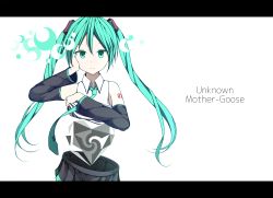 Rule 34 | 1girl, absurdres, bare shoulders, black skirt, black sleeves, clothes lift, collared shirt, commentary request, detached sleeves, green eyes, green hair, green necktie, hatsune miku, highres, letterboxed, lifted by self, long hair, long sleeves, necktie, pleated skirt, rolling girl (vocaloid), shirt, shirt lift, skirt, sleeveless, sleeveless shirt, solo, tateishi kureha, twintails, unknown mother goose (vocaloid), very long hair, vocaloid, white shirt