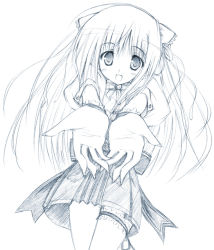 Rule 34 | 00s, 1girl, blue theme, blush, bow, bridal garter, graphite (medium), lingerie, long hair, luna lia, monochrome, outstretched arms, outstretched hand, reaching, sketch, solo, traditional media, underwear, yotsunoha, yuki arisa