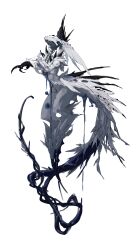 Rule 34 | absurdres, black tail, colored skin, creature, deepsea9013, feathers, full body, grey skin, grey tail, highres, no humans, original, solo, spikes, white background, white feathers, white fur