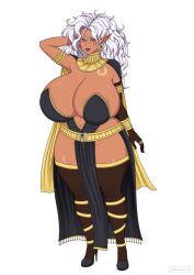 breasts cape daemonhx dark-skinned_female dark_elf dark_skin elf gigantic_breasts original pelvic_curtain pointy_ears wide_hips