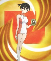 Rule 34 | 00s, 1girl, bare shoulders, black hair, breasts, brown eyes, highres, legs, ookusa manami, sayonara zetsubou sensei, screencap, solo, standing, stitched, third-party edit