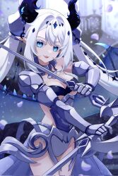 Rule 34 | + +, 1girl, armor, blue eyes, blue wings, breasts, cleavage, colored eyelashes, cross-shaped pupils, dragon girl, dragon horns, dragon wings, dual wielding, fang, gauntlets, highres, holding, holding sword, holding weapon, horns, large breasts, long hair, looking at viewer, nova aokami, parted lips, pointy ears, second-party source, smile, solo, sword, symbol-shaped pupils, twintails, uni (maru231), virtual youtuber, vreverie, weapon, wings, yu-gi-oh!
