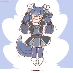 Rule 34 | animal ear fluff, animal ears, coroha, dire wolf (kemono friends), gloves, kemono friends, kemono friends v project, necktie, shirt, simple background, skirt, tail, virtual youtuber