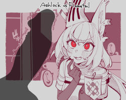 Rule 34 | 1girl, animal ears, arknights, blush, character name, ear covers, flametail (arknights), gloves, heart, highres, long hair, looking at penis, mirin chikuwa, monochrome, open mouth, penis shadow, pink theme, red eyes, retracted foreskin, solo focus, spoken heart, squirrel ears, sweat, twitching penis, upper body, v-shaped eyebrows, wavy mouth
