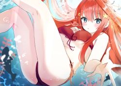 Rule 34 | 1girl, absurdres, bare arms, bare legs, bikini, blue eyes, blush, breasts, bubble, floating hair, front-tie bikini top, front-tie top, go-toubun no hanayome, hair between eyes, hair ornament, highres, long hair, looking at viewer, nakano itsuki, red bikini, red hair, red ribbon, rei (ilust9999), ribbon, side-tie bikini bottom, solo, star (symbol), star hair ornament, swimsuit, thighs, underboob, underwater, very long hair