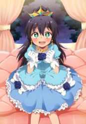 Rule 34 | + +, 1girl, :d, antenna hair, aqua dress, aqua eyes, bad id, bad pixiv id, black hair, blue dress, blue flower, blue rose, blush, bow, bowtie, center frills, clenched hands, commentary request, curtains, dress, earrings, fang, flower, frilled dress, frills, ganaha hibiki, gloves, hands up, hiiringu, idolmaster, idolmaster (classic), jewelry, layered dress, long hair, looking at viewer, multicolored clothes, multicolored dress, necklace, night, night sky, open mouth, petticoat, ponytail, revision, rose, sitting, sky, smile, solo, star (sky), starry sky, tiara, tree, white bow, white bowtie, white gloves