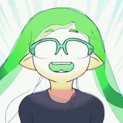 Rule 34 | 1girl, animated, animated gif, bad id, bad tumblr id, blunt bangs, epilepsy warning, fangs, glasses, green hair, inkling, inkling girl, inkling player character, long hair, looking up, lowres, mike inel, nintendo, open mouth, semi-rimless eyewear, shirt, smile, solo, speed lines, splatoon (series), tentacle hair, upper body, wide-eyed, wind