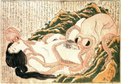 Rule 34 | 1girl, black hair, breasts, closed eyes, cunnilingus, eyebrows, female pubic hair, fine art parody, highres, hokusai, japan, kiss, long hair, monster, monster sex, nihonga, nipple stimulation, nipple tweak, nipples, nude, octopus, oral, outdoors, parody, pubic hair, rape, shunga, small breasts, tentacle sex, tentacles, text focus, the dream of the fisherman&#039;s wife, traditional media, translated, ukiyo-e, uncensored