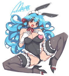 Rule 34 | 1girl, animal ears, bad id, bad pixiv id, blue hair, blush, bow, breasts, choker, cleavage, eyebrows, fake animal ears, frills, full body, gloves, groin, hair ribbon, hand on another&#039;s chest, hands on own chest, headdress, heart, high heels, large breasts, leotard, long hair, lying, mel/a, melmaid, muscular, on back, open mouth, original, playboy bunny, plump, rabbit ears, red eyes, ribbon, shoes, simple background, sketch, smile, solo, spread legs, thick thighs, thighhighs, thighs, white gloves