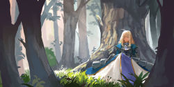 Rule 34 | 1girl, absurdres, armor, bad id, bad pixiv id, blonde hair, denqyellow, closed eyes, fate/stay night, fate (series), forest, gauntlets, grass, highres, long hair, nature, on grass, outdoors, saber (fate/stay night), sitting, solo, tree
