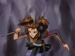 Rule 34 | 1990s (style), 1boy, 1girl, 2boys, age difference, animated, ass, axe, battle axe, bouncing breasts, breasts, brown eyes, brown hair, cameltoe, cleavage, falling, flexible, holding, holding weapon, injury, jumping, kicking, kunai, lentz (rurouni kenshin), long hair, looking at another, looking back, lowres, medium breasts, misanagi (rurouni kenshin), moaning, multiple boys, ninja, no bra, retro artstyle, rurouni kenshin, ryona, schneider (rurouni kenshin), screencap, tagme, twintails, video, violence, walking, weapon
