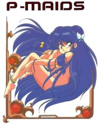 Rule 34 | 1girl, blue hair, breasts, full body, long hair, medium breasts, nude, ranma 1/2, shampoo (ranma 1/2), simple background, smile, solo, toes, very long hair, white background